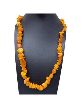 Faux Amber Bead Necklace 48g Polished Chips 26” Honey Butterscotch Yellow Long